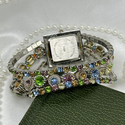 Pastel Rhinestone Watch with Mother of Pearl Dial