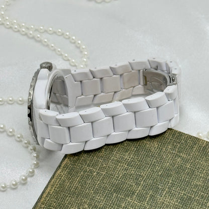 White Diamanté Dial Watch with Rose Gold Roman Numeral Markers