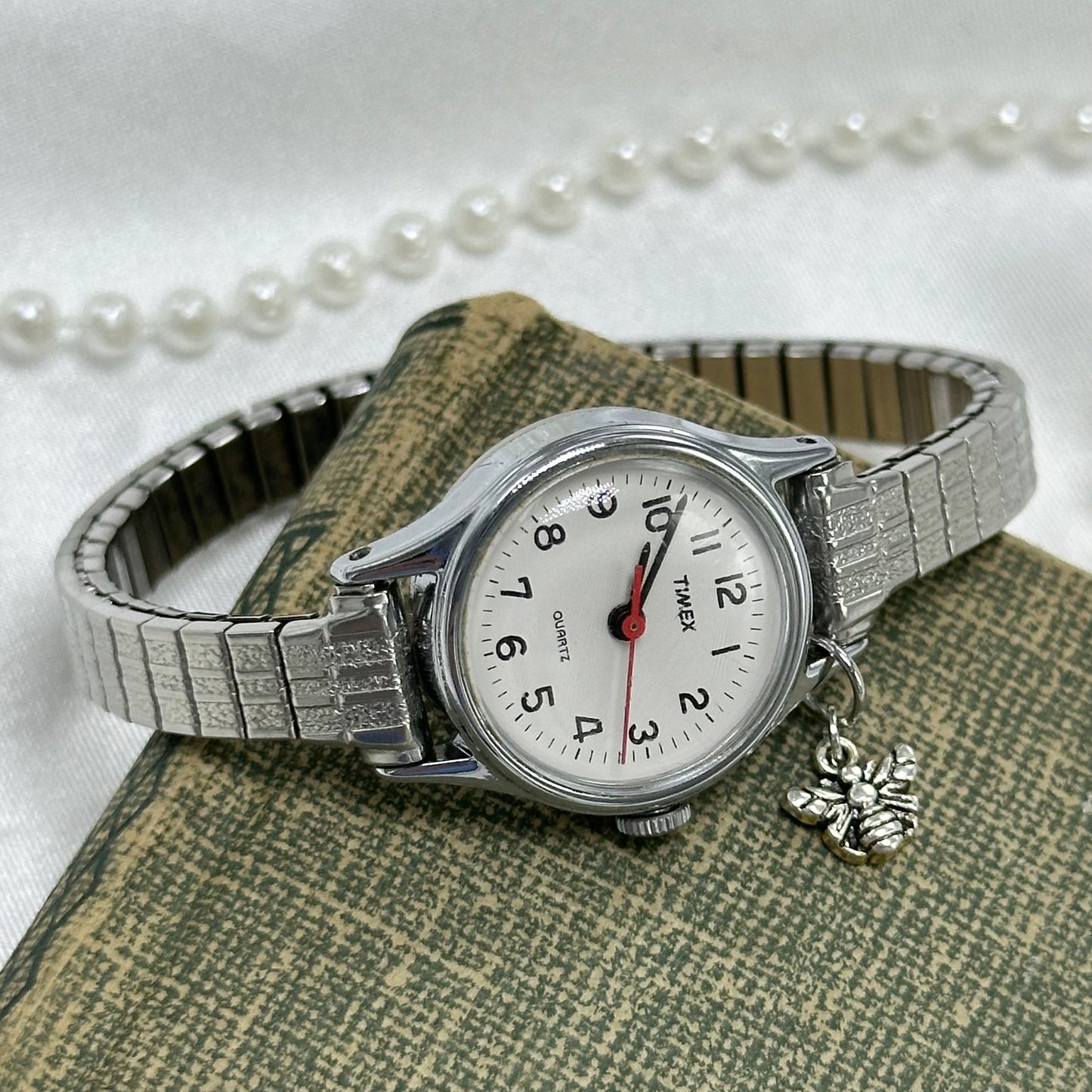 Vintage Silver Timex Watch with Bee Charm