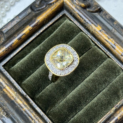 Large Round Champagne Cubic Zirconia Stone Vintage Deadstock Ring 14k Gold Electroplated