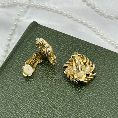 Chunky Gold Starburst Vintage Clip On Earrings