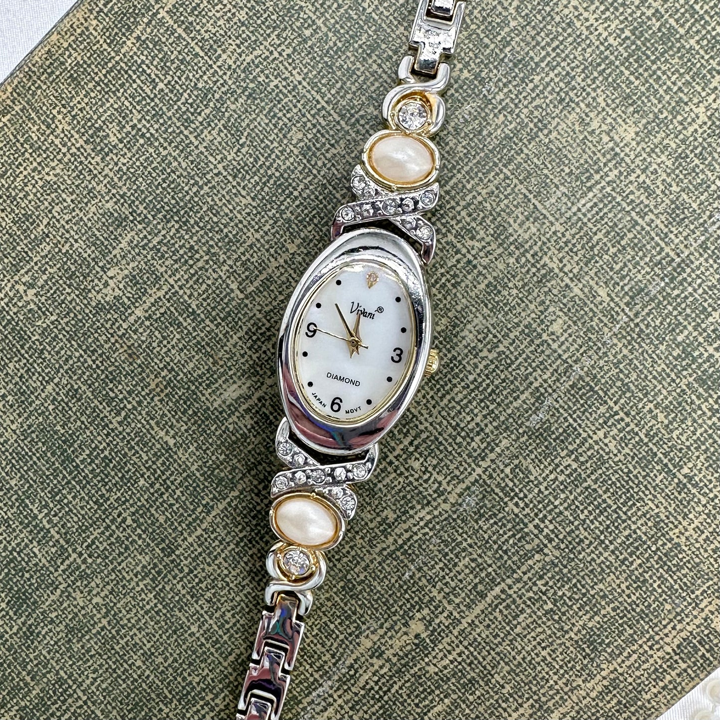 Two-Tone Diamanté and Pearl Watch with Mother of Pearl Dial
