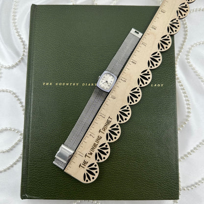 Vintage Silver Wind-Up Timex Watch with Mesh Band
