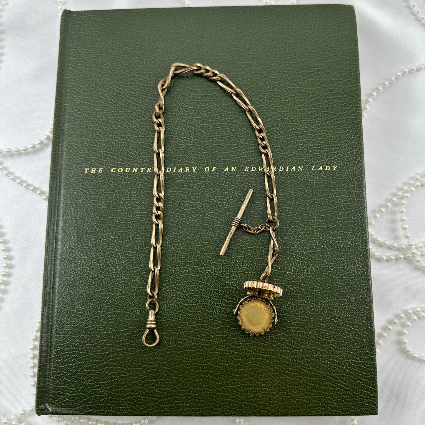 Antique Gold Filled Watch Chain with Locket and T-Bar