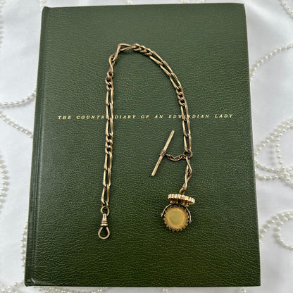 Antique Gold Filled Watch Chain with Locket and T-Bar