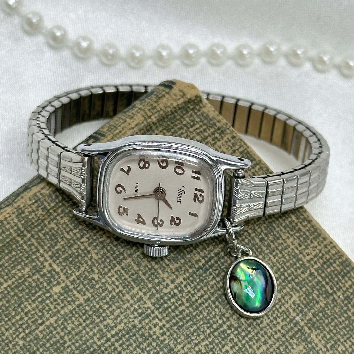 Silver Timex Watch with Abalone Charm