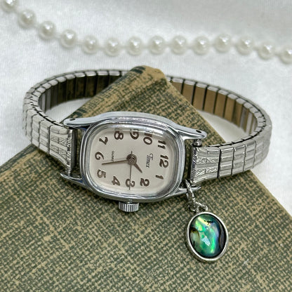 Silver Timex Watch with Abalone Charm