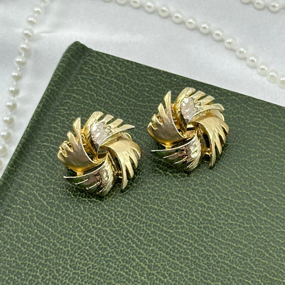 Chunky Gold Starburst Vintage Clip On Earrings