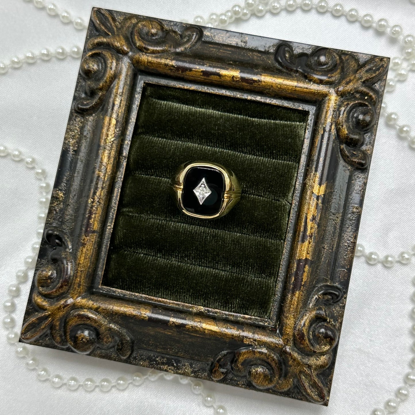 Genuine Onyx Vintage Deadstock Ring 14k Gold Electroplated