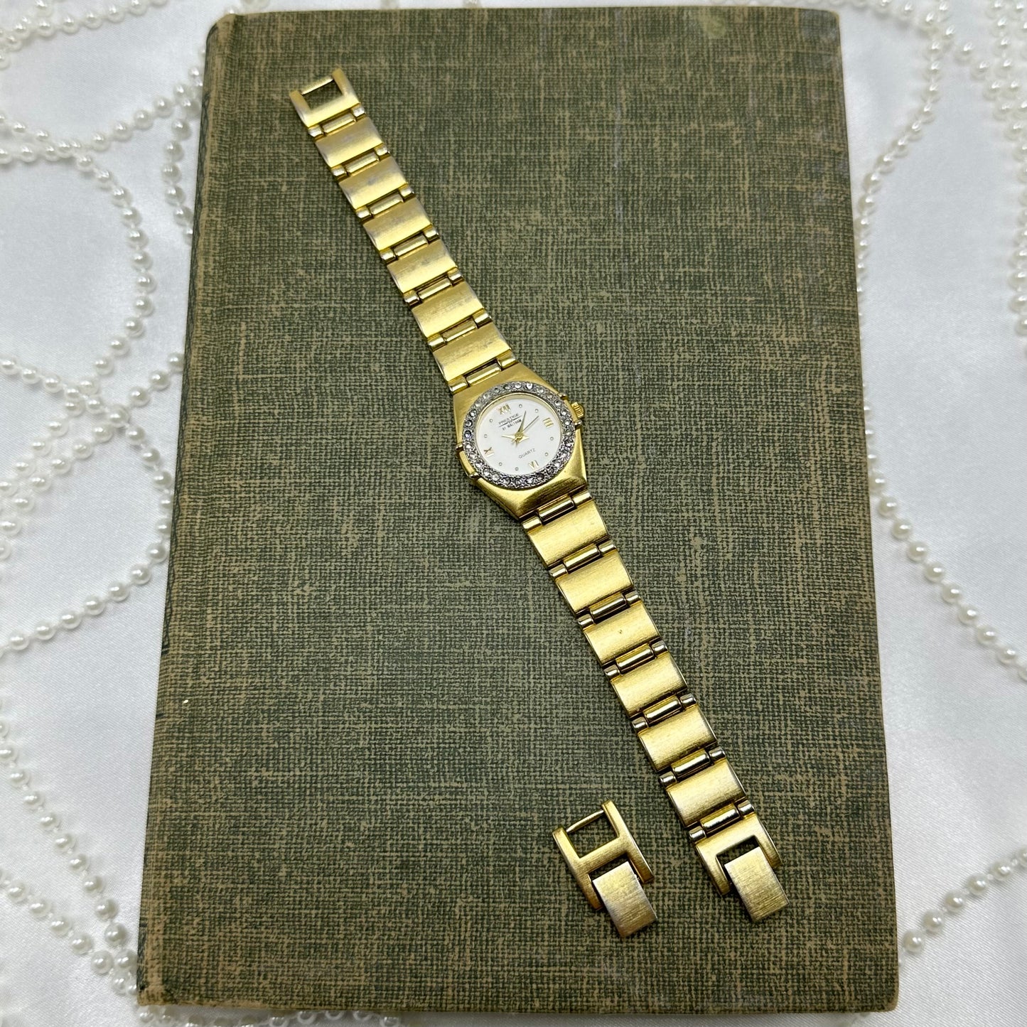 Gold Waltham Watch with Diamanté Round Dial