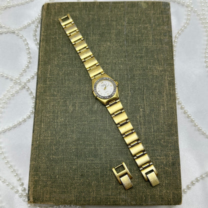 Gold Waltham Watch with Diamanté Round Dial