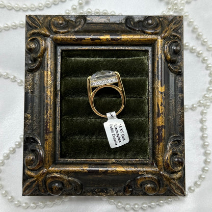 Large Clear Cubic Zirconia Stone Vintage Deadstock Ring 14k Gold Electroplated
