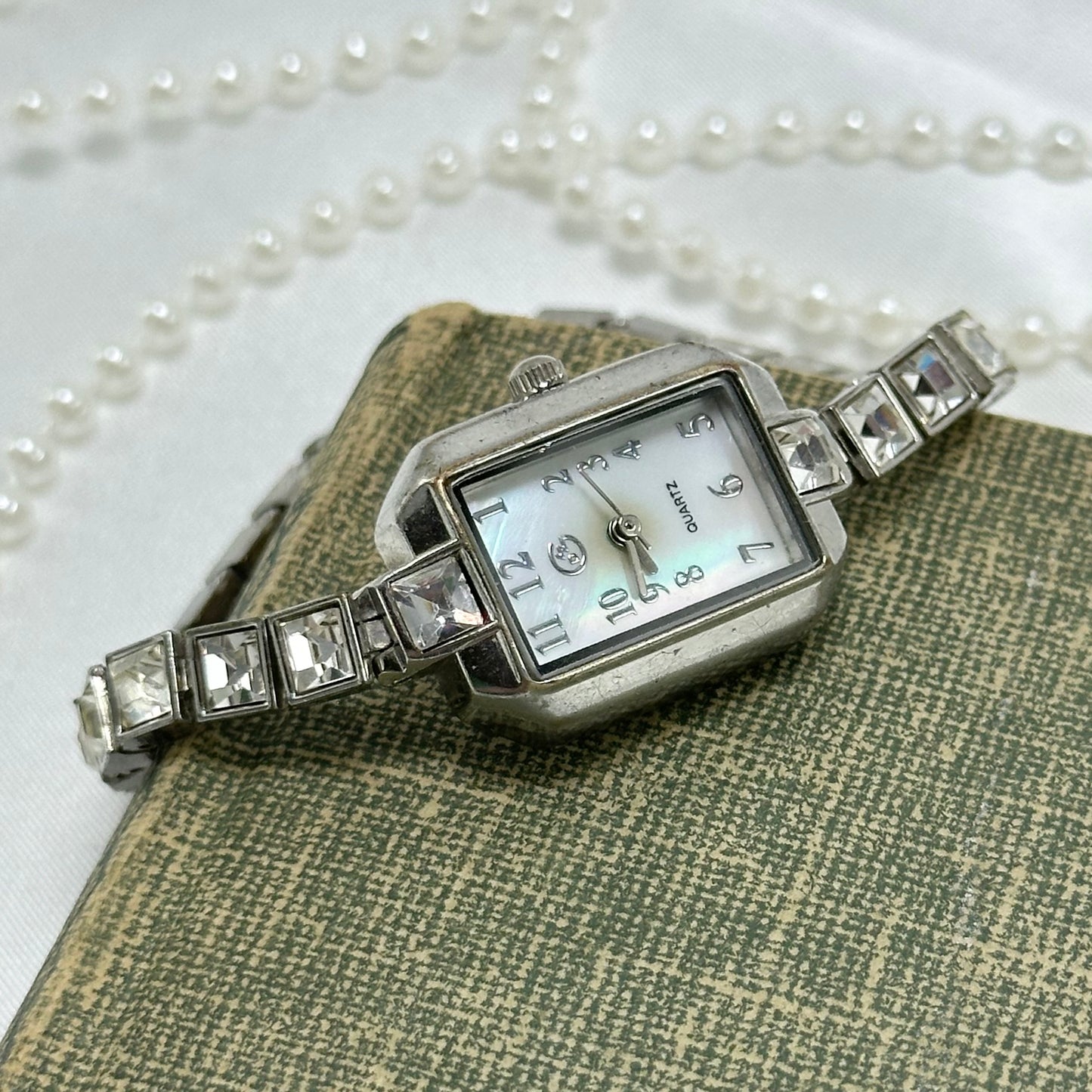 Diamanté Silver Watch with Mother of Pearl Dial