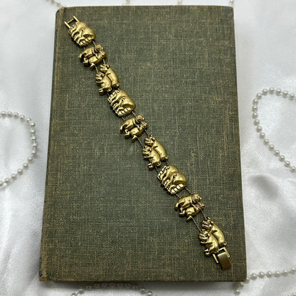 Vintage Gold Piggy Slider Charm Bracelet