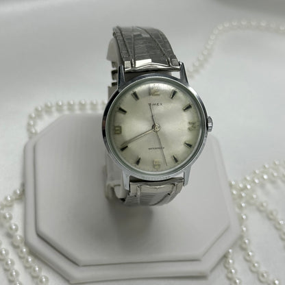 Vintage Silver Timex Watch with Textured Strap