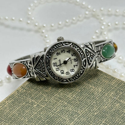 Silver Gemstone Cuff Watch