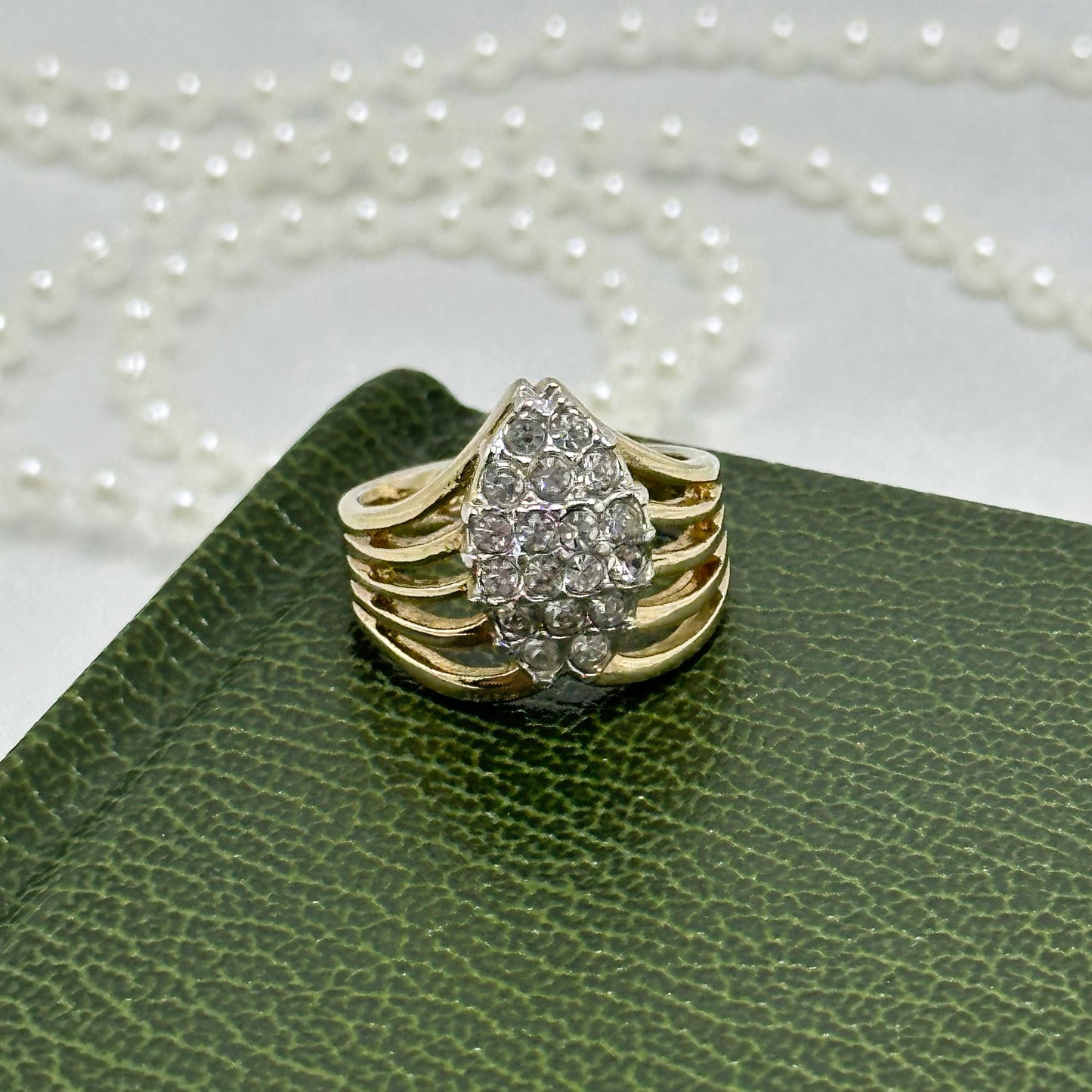 Vintage 14k Gold Plated Marquise Cluster Stone Ring