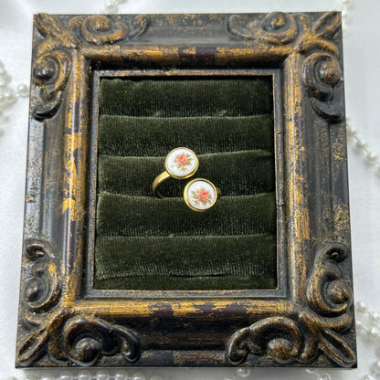 Pink Flower Gold Bypass Ring
