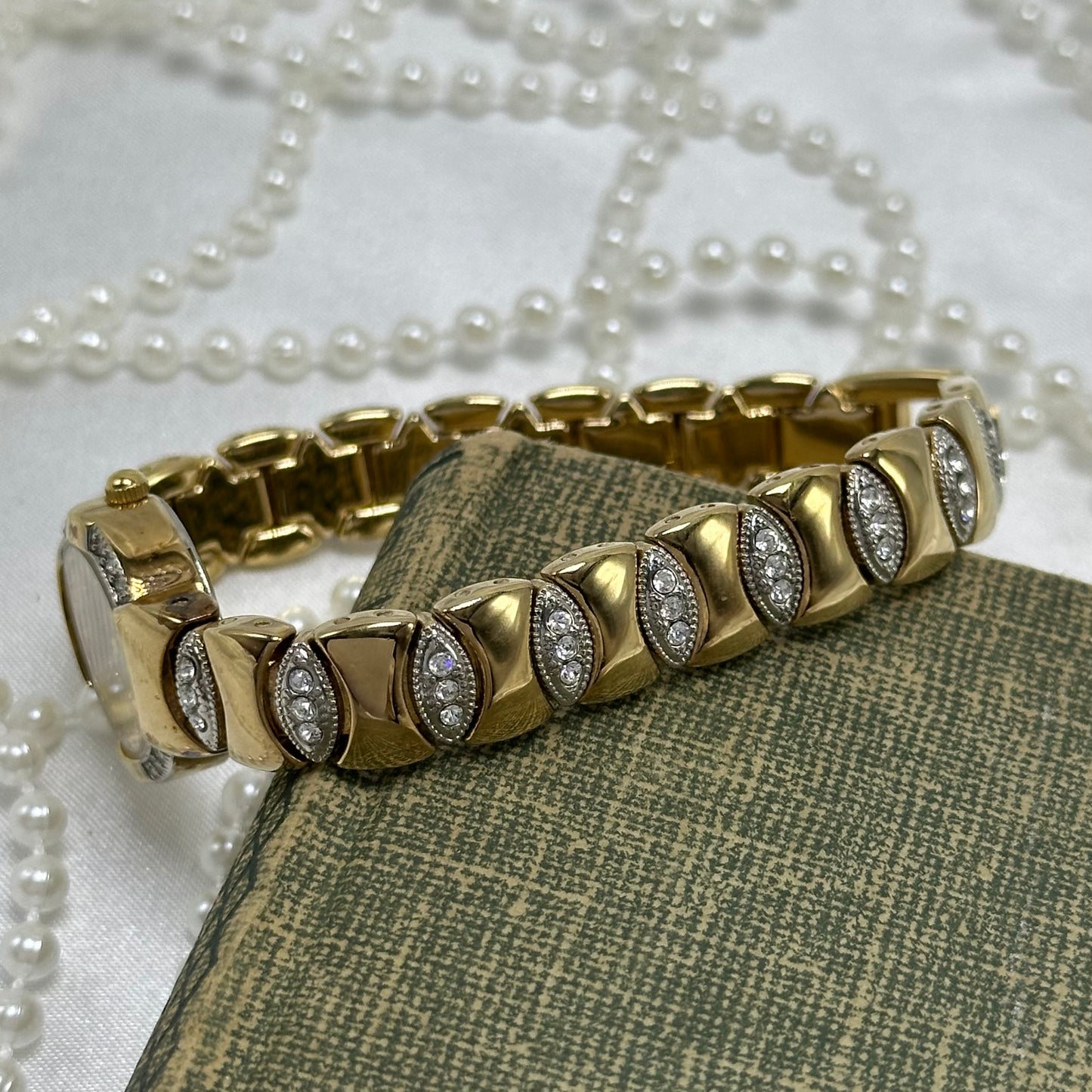 Vintage Two-Tone Diamanté Watch with Roman Numeral Markers