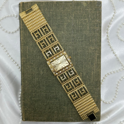 Chunky Gold Crystal Bezel Bracelet Watch