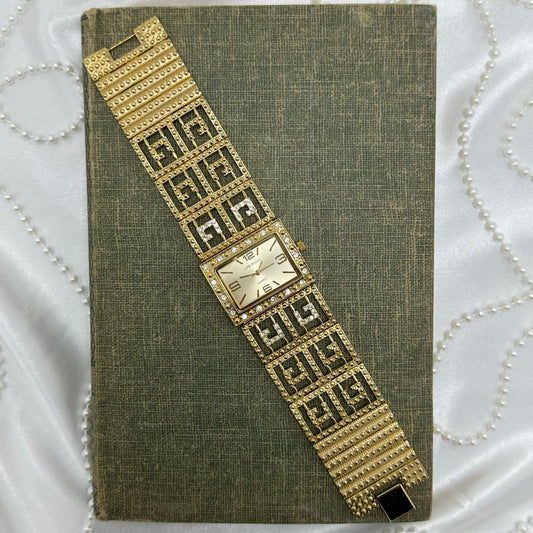 Chunky Gold Crystal Bezel Bracelet Watch