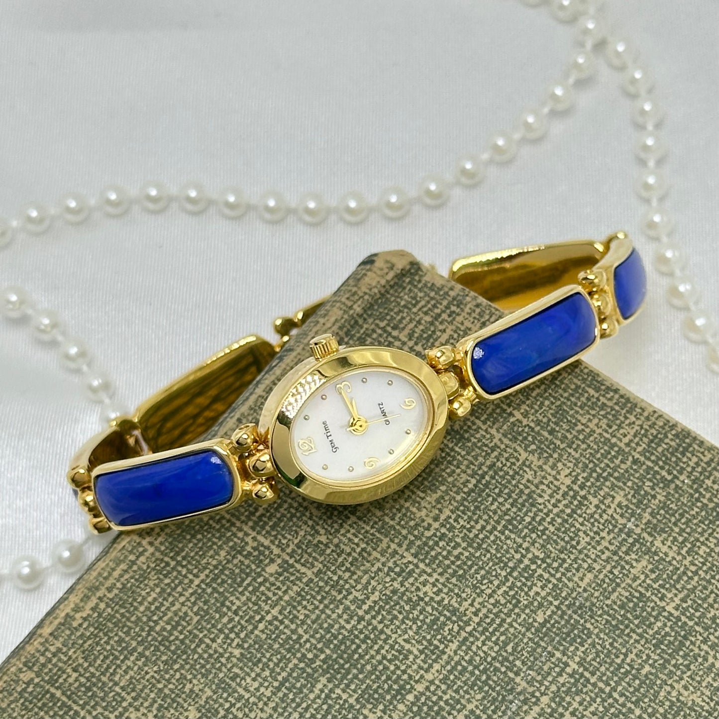 Gold and Blue Lapis Lazuli Gemstone Band Watch