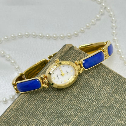 Gold and Blue Lapis Lazuli Gemstone Band Watch