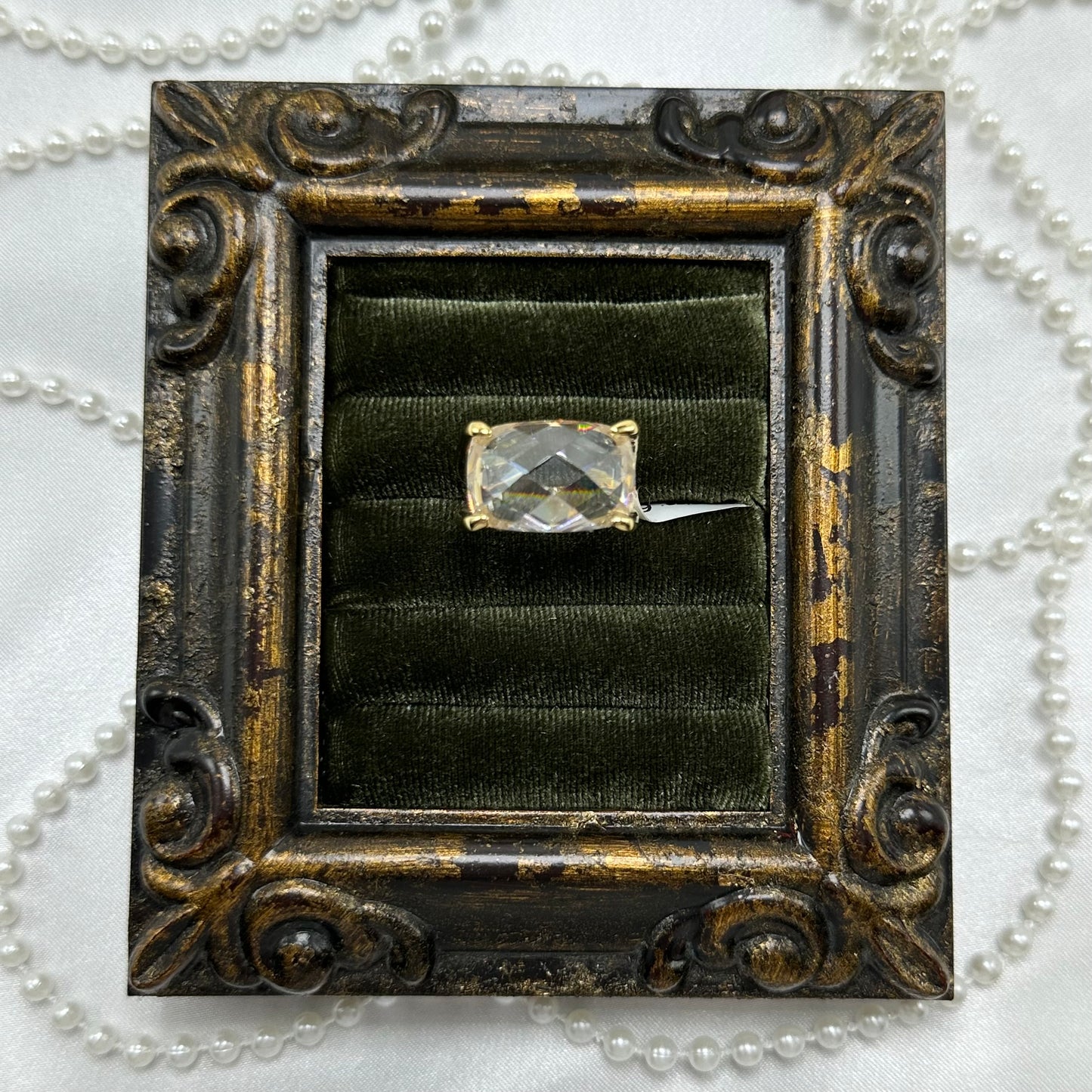 Large Clear Cubic Zirconia Stone Vintage Deadstock Ring 14k Gold Electroplated