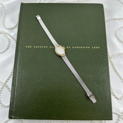 Two-Tone Sarah Coventry Diamanté Watch with Black Jewel Crown