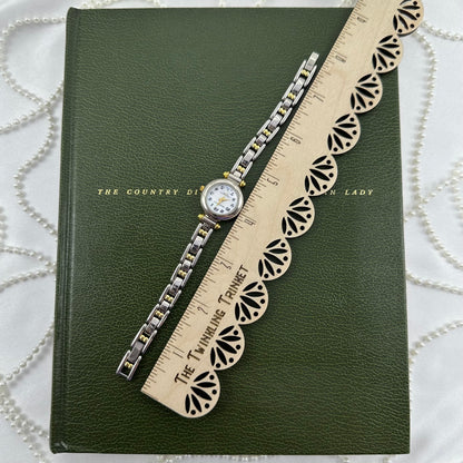Two-Tone Jaclyn Smith Watch with Round Mother of Pearl Dial