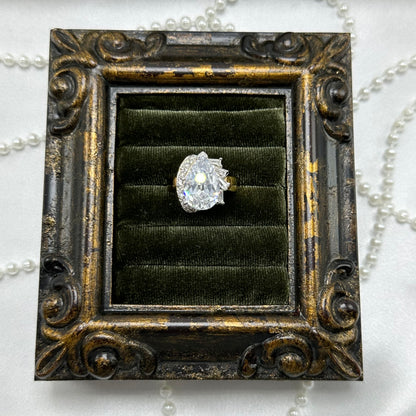 Large Teardrop Cubic Zirconia Stone Vintage Deadstock Ring 14k Gold Electroplated