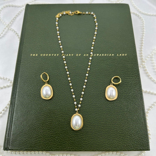 Pearl Necklace and Huggie Earring Set