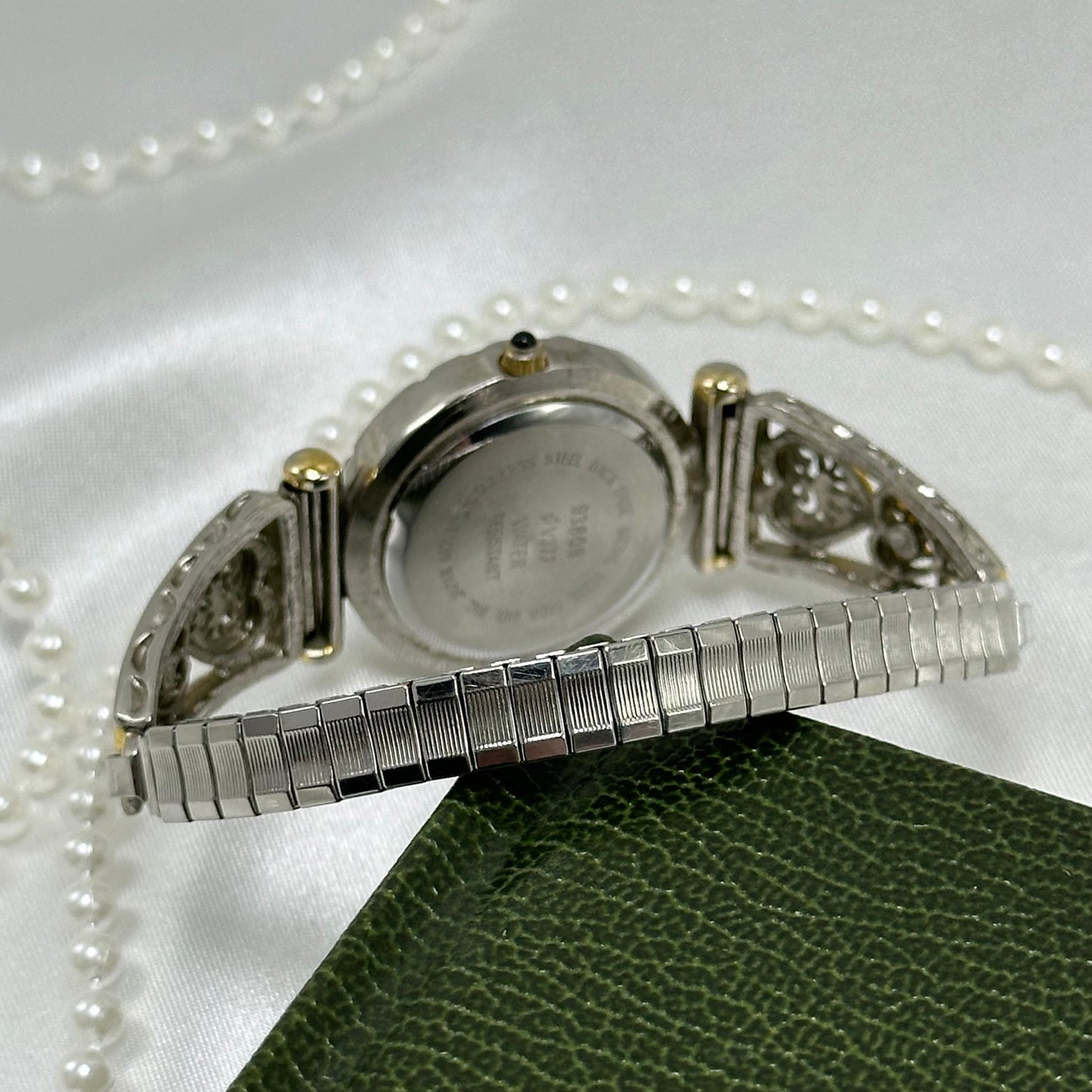 Two-Tone Wrangler Watch with Filigree Hearts Band and Black Jewel Crown