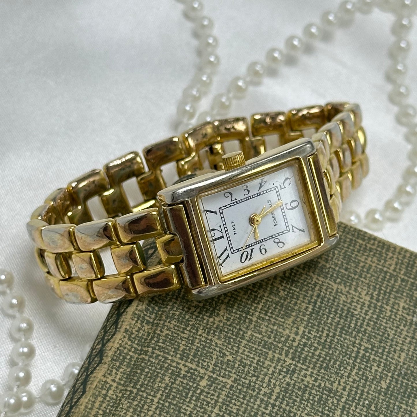 Classic Rectangular Dial Gold Timex Watch
