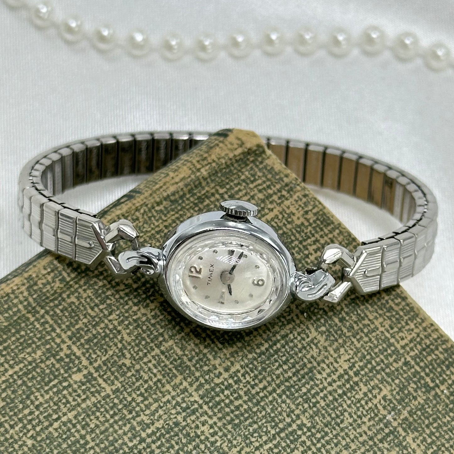 Diamanté Silver Vintage Wind-Up Timex Watch