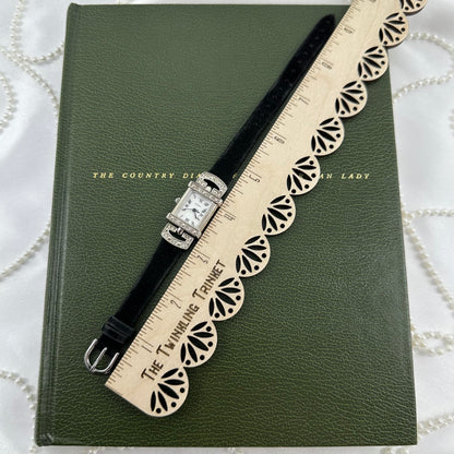Silver Vintage Avon Watch with Black Velvet Band and Mother of Pearl Dial