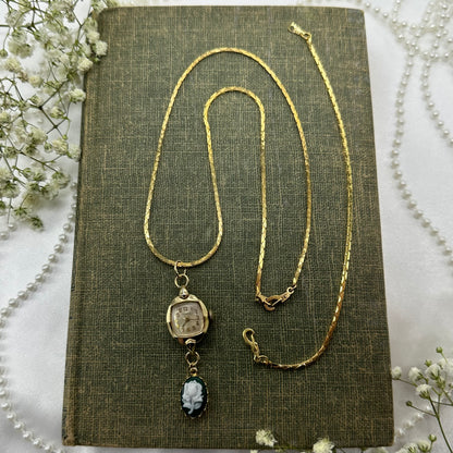 Vintage Watch and Green Cameo Necklace with Matching Bracelet