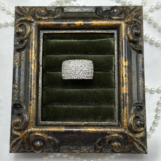 14k gold electroplated vintage deadstock ring with five row cubic zirconia band.