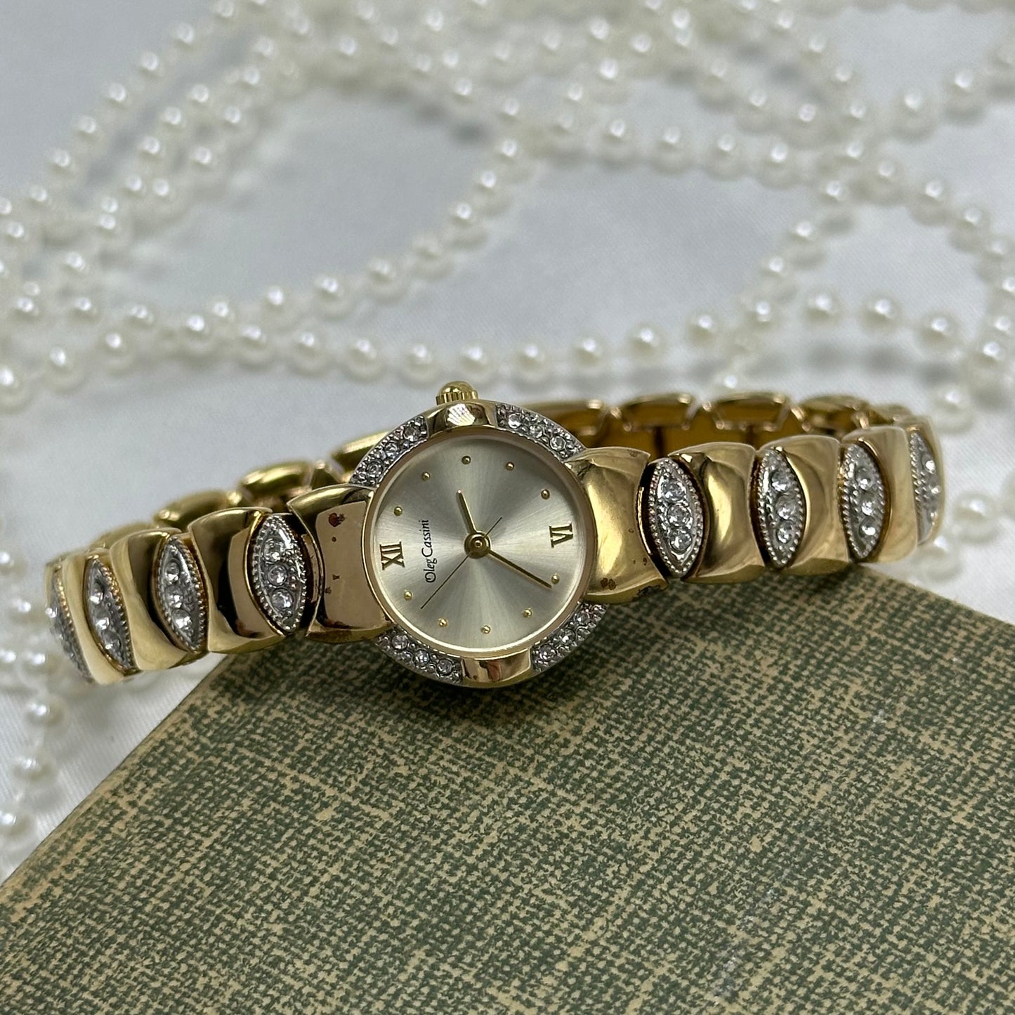 Vintage Two-Tone Diamanté Watch with Roman Numeral Markers