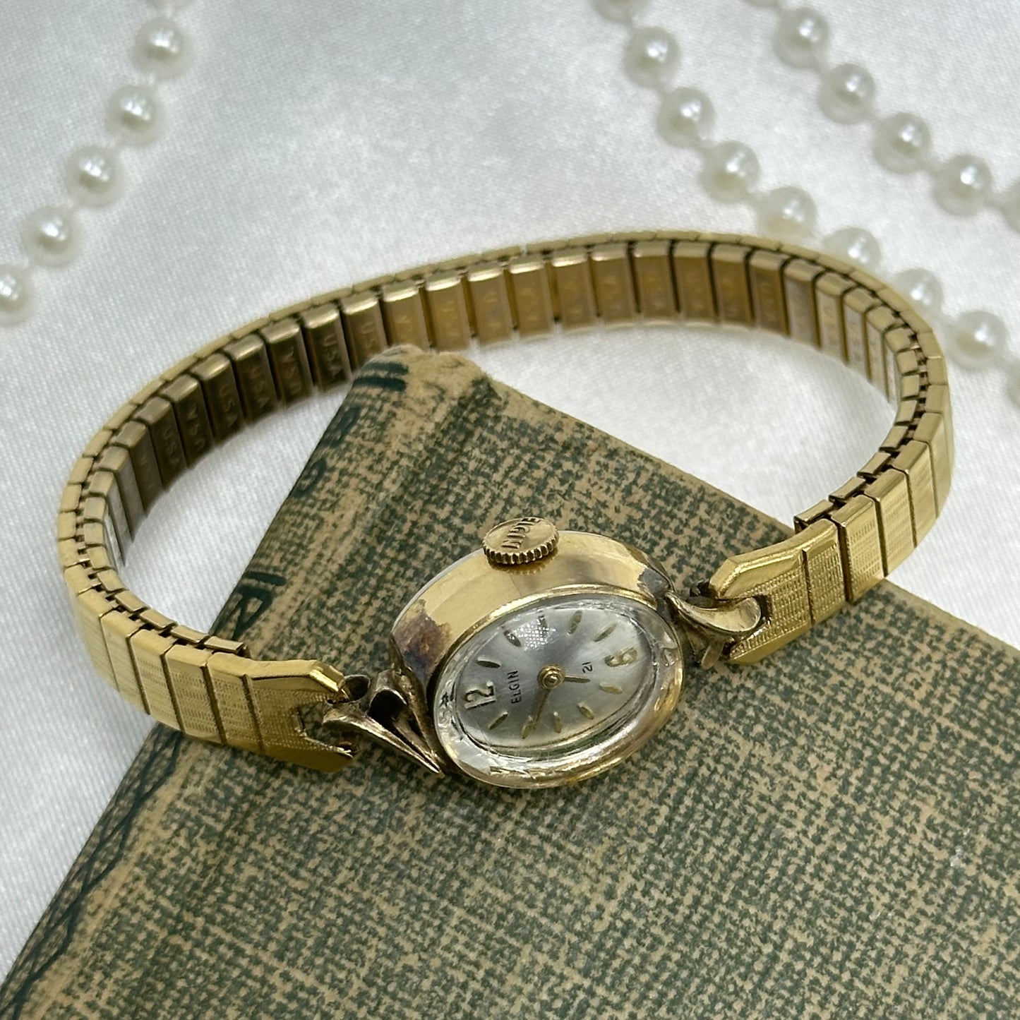 10k RGP Dainty Vintage Oval Dial Elgin 21 Jewels Wind-Up Cocktail Watch