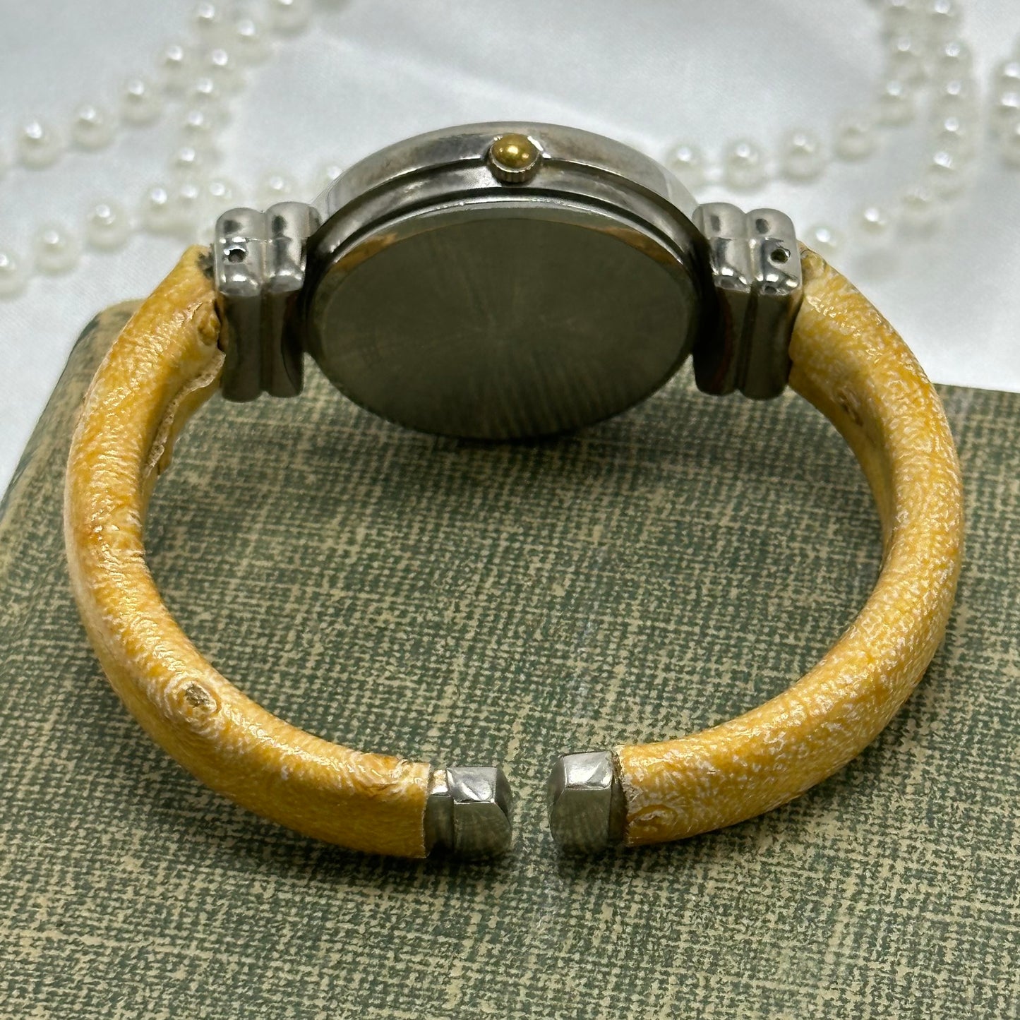 Silver Round Dial Cuff Watch