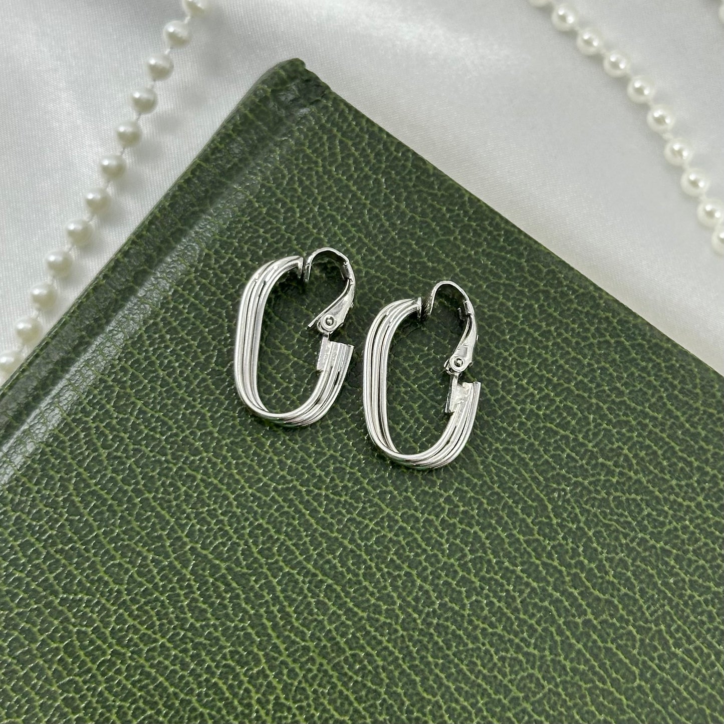 Silver Tone Vintage Clip On Hoop Earrings