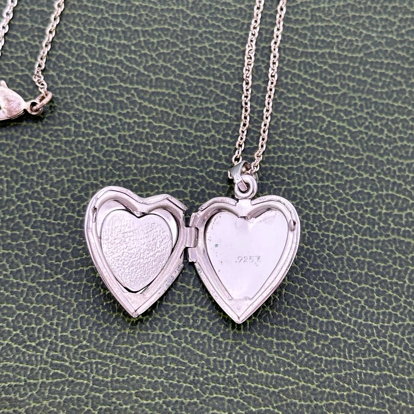 Vintage 925 Heart Locket Necklace with Four Leaf Clover Inside