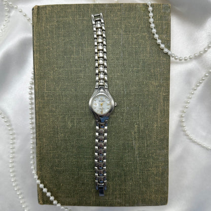 Silver Watch with Round Mother of Pearl Dial