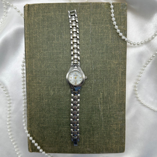 Silver Watch with Round Mother of Pearl Dial