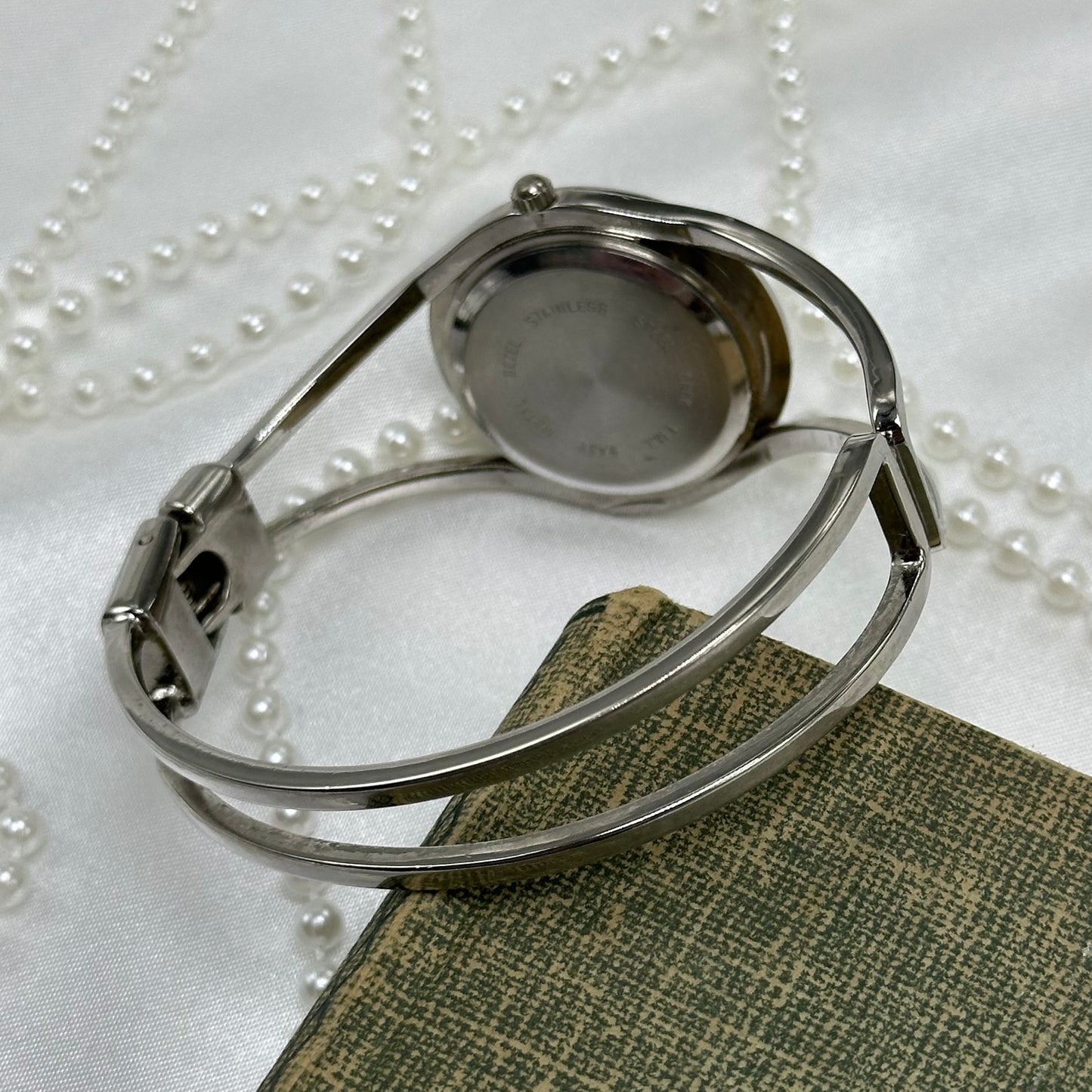 Silver Cuff Watch with Mother of Pearl Dial