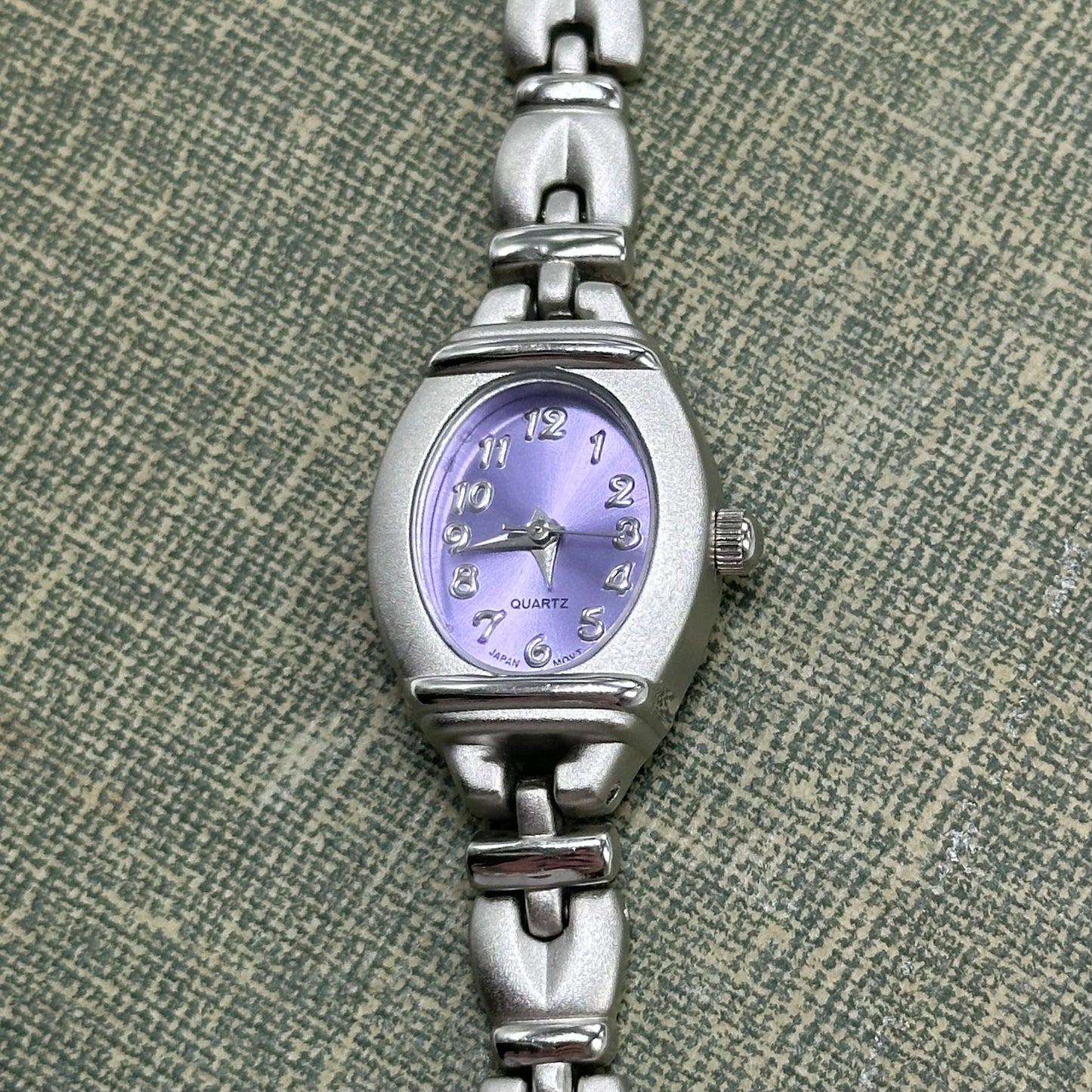 Silver Watch with Purple Dial