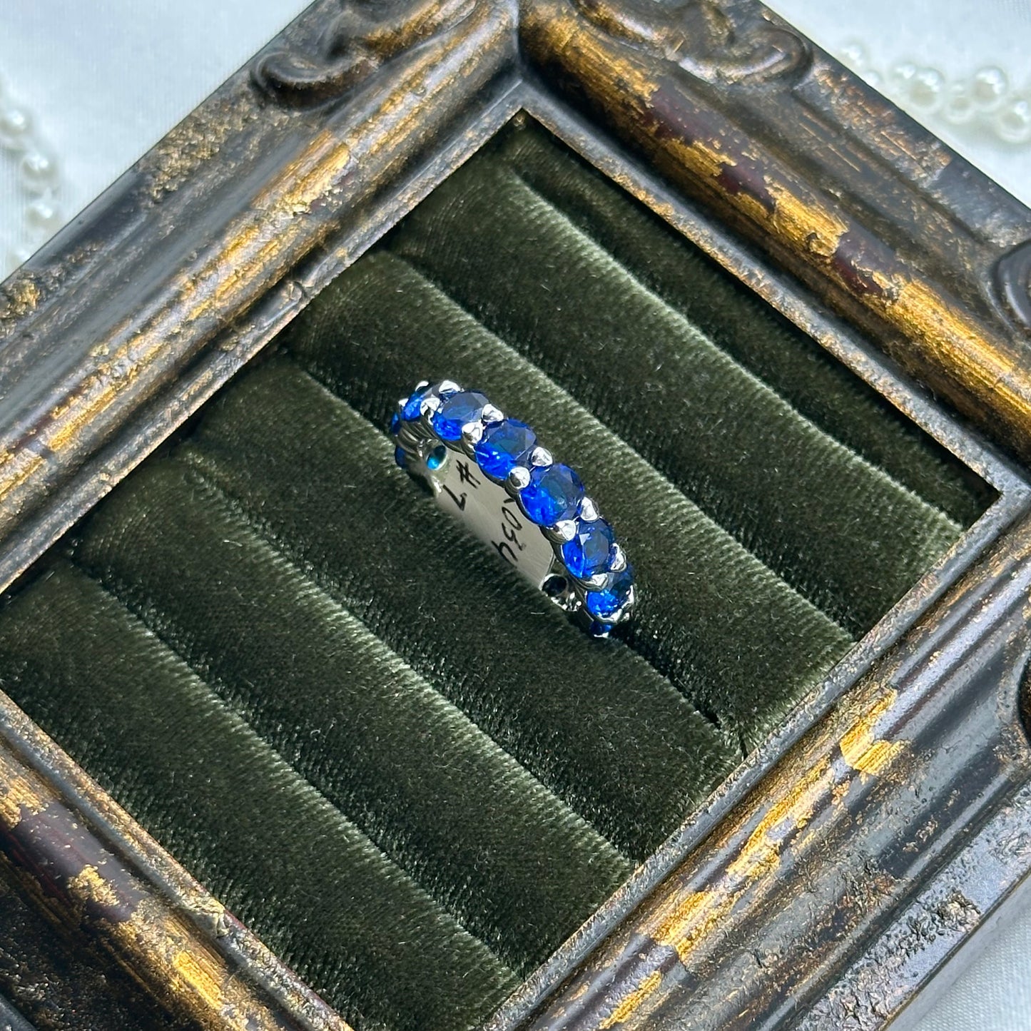 Vintage Blue Stone Deadstock Infinity Band Ring Rhodium Plated
