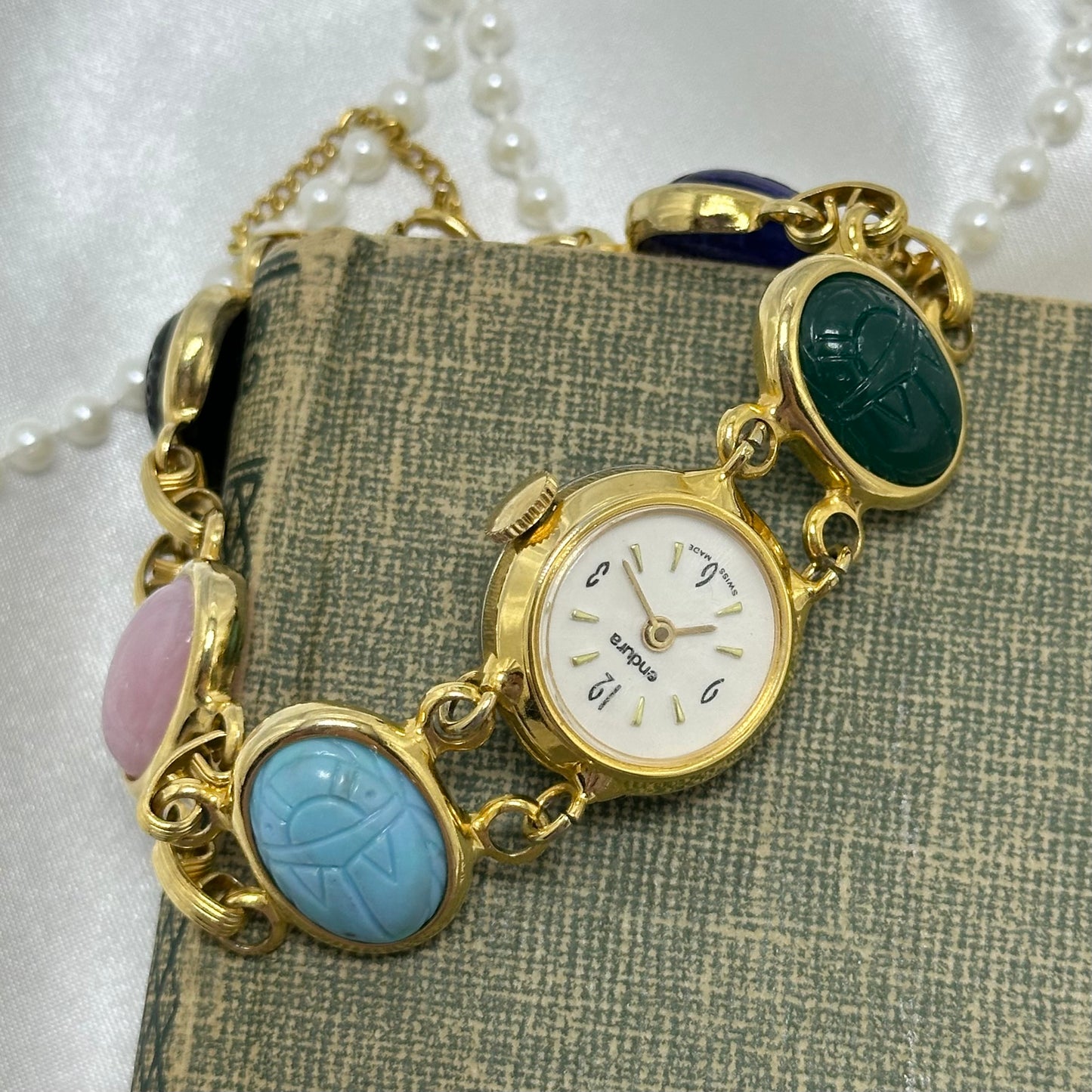 Vintage Gold Scarab Wind-Up Watch