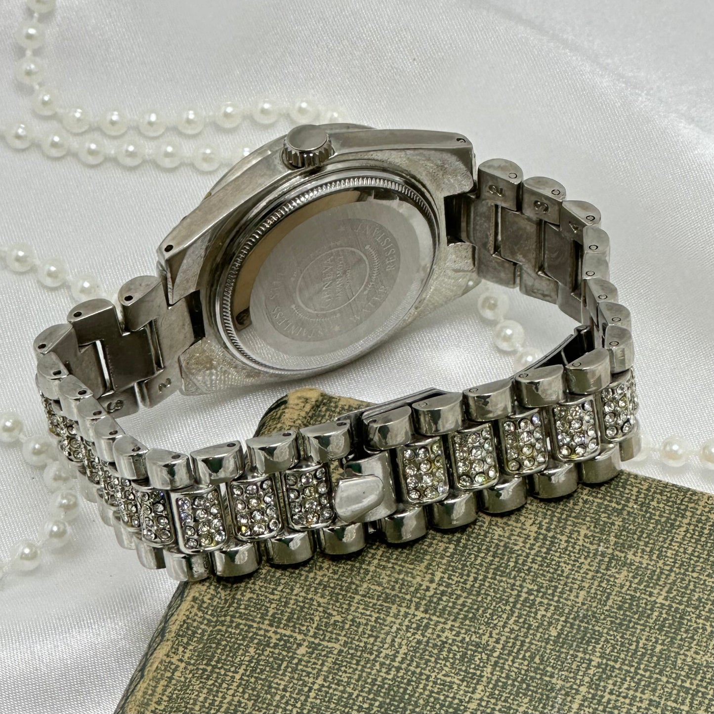Silver Iced Out Geneva Watch